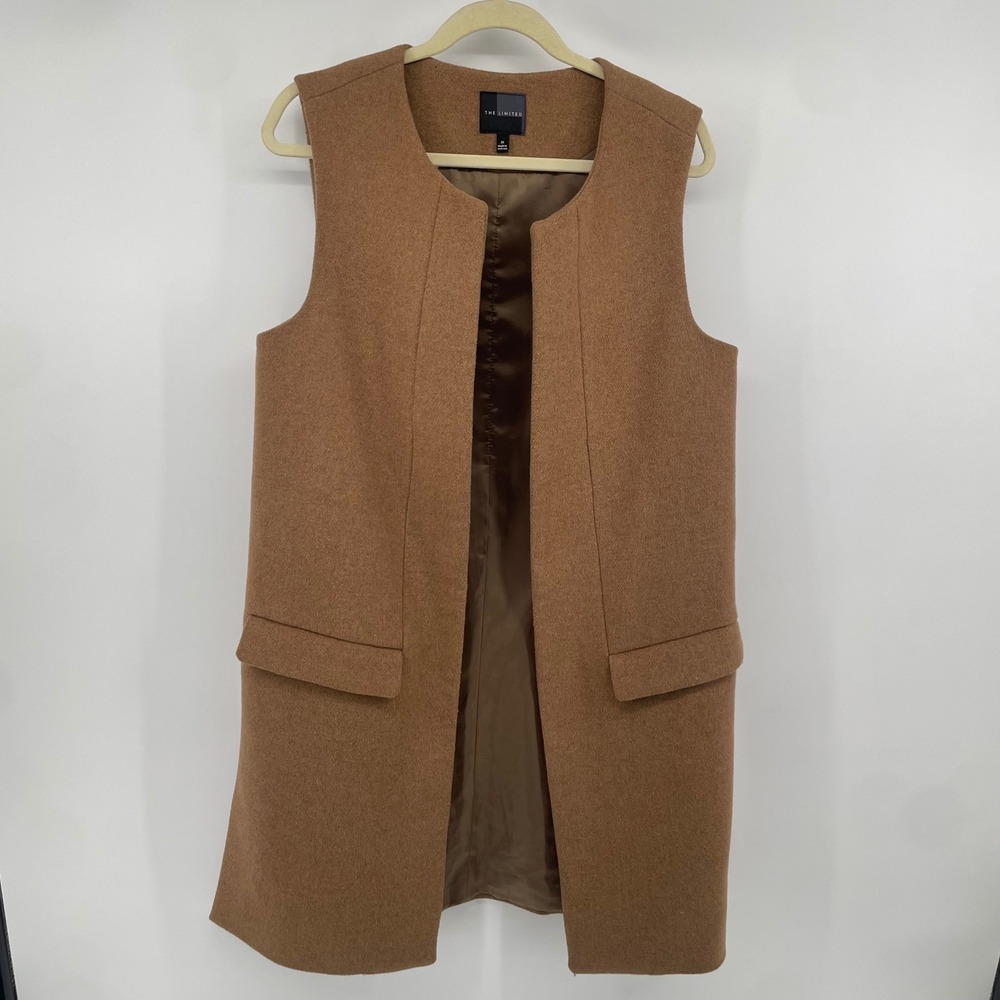 The Limited Longline Vest Womens Medium Brown Open Front Sleeveless Coat